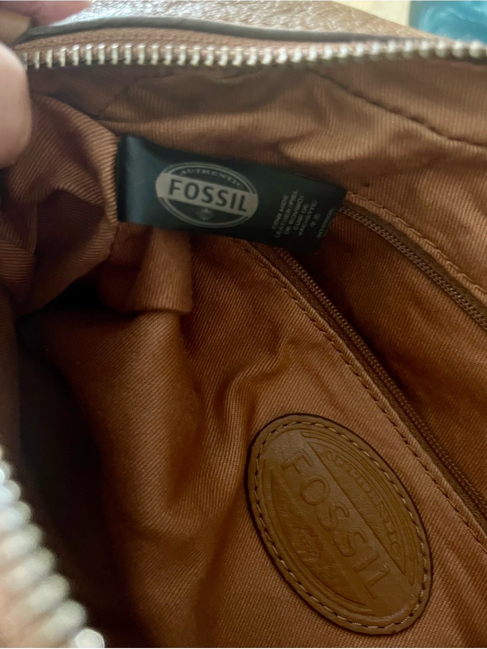 Fossil Riley Caramel Brown Leather Crossbody with Front Buckle Pockets - Picture 15 of 16